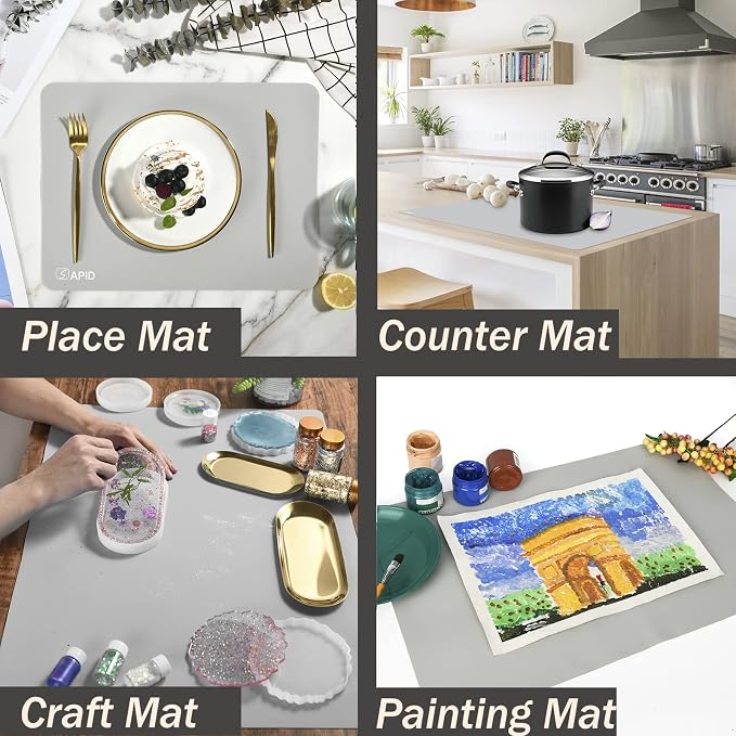 Extra Large Silicone Mat Kitchen Counter Heat Resistant Table Mat 36" x 24" | Place Mats, Countertop Protector , Thick Placemats Washable Silicone Mats for Kitchen Counter Dining Table Mat , Grey , Sapid