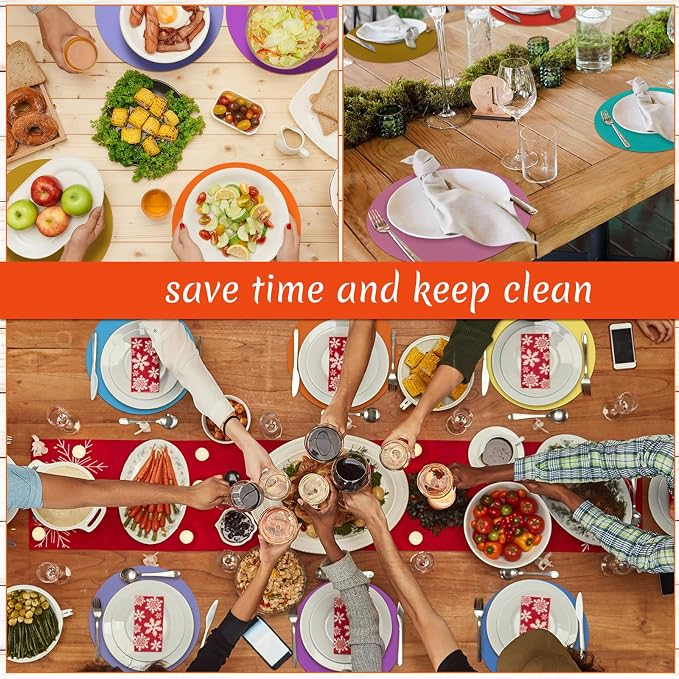 Yeaqee 120 Pcs Disposable Paper Placemats 12 Inch Round Paper Place Mats Blank Table Mats for Restaurant Catering Dining Weddings Birthday Table Holiday Parties Supplies(Colorful)