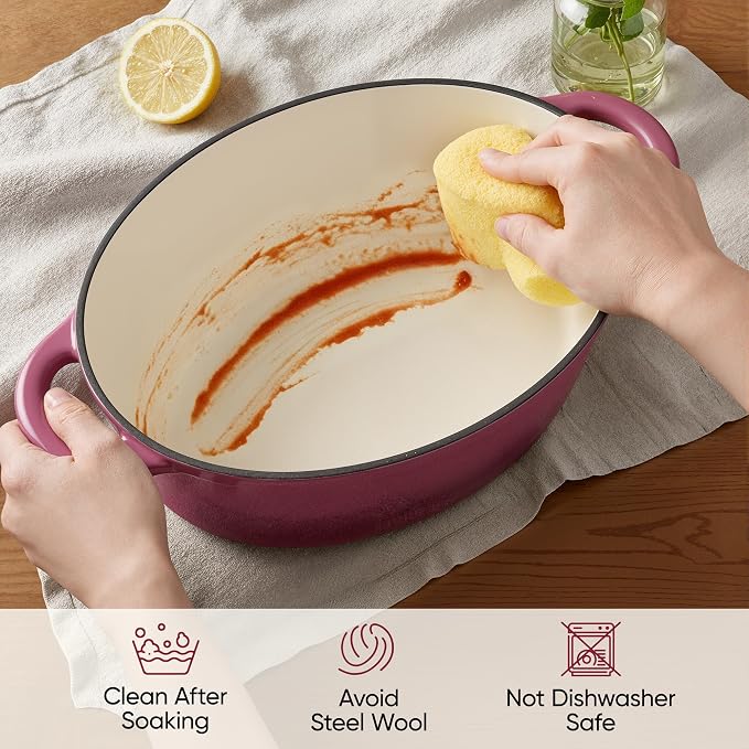 Oval Dutch Oven for Bread Baking, 4.5 Quart Non Stick Enameled Cast Iron Dutch Oven Pot with Lid, Oven Safe Oval Casserole with Lid up to 500°F for Baking, Braising, Stews, Roasting, Rose