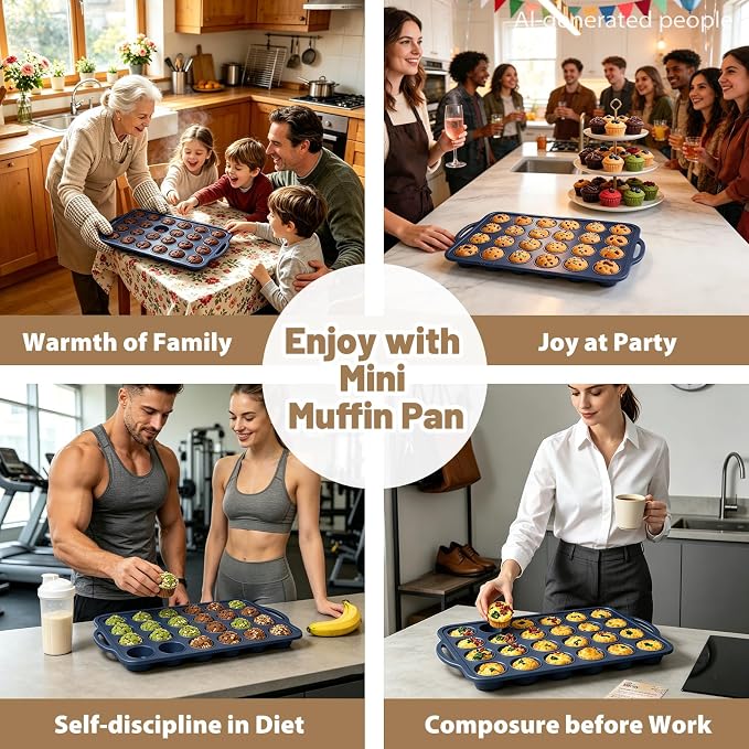 2 Pack Mini Silicone Muffin Pan with Frame, Non Stick Cupcake Baking | Silicone Cupcake Pan with Handles 24 Cup, BPA Free Silicon Muffin Tin Tray Small for Baking, Egg Bites, Cupcake Mold Grey