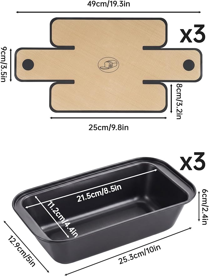 NiHome Loaf Pan Set of 6, 9x5 Carbon Steel Bread Pans with Silicone Liners | Extended Handles for Easy Lifting, Leak-Proof Folded Corners, Sturdy Metal, Even Heat Distribution, Durable and Long-lasting