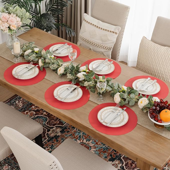 SHACOS 100 pcs Christmas Disposable Round Paper Placemats 13 inch Colored Paper Place Mats for Wedding Birthday Party Bridal Baby Shower Table Decoration, Red (Pack of 2)