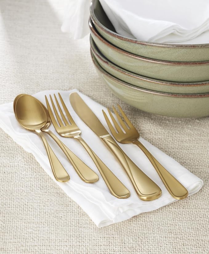Oneida Flight Gold Satin 20-Piece 18/0 Silverware Set for 4, Flatware | satin finish, dishwasher safe | includes knives, forks, and spoons | heavy duty, cutlery set for kitchen and dining, utensils