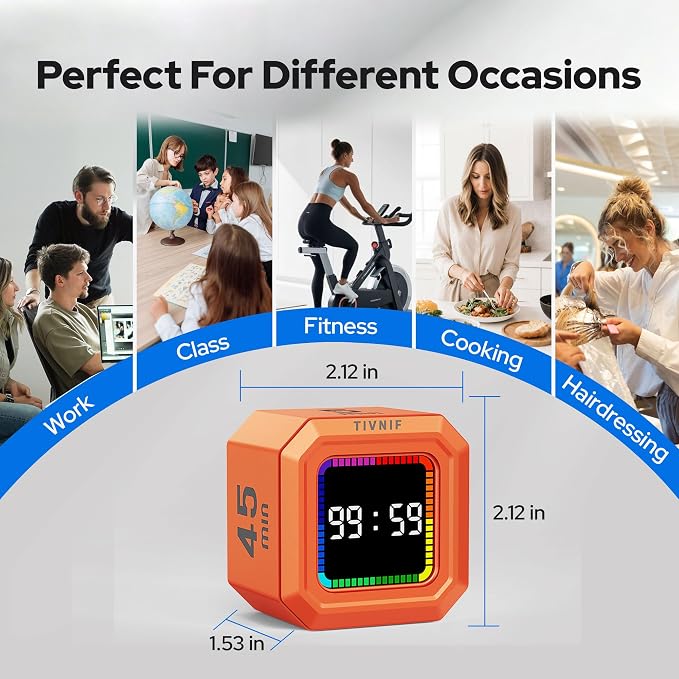 Kitchen Timer Visual Timer for Kids Color Display Gravity Sensor Cube | Digital Pomodoro Timer with Loud Alarm, Magnetic Back, Easy Use for Cooking, Classroom, Study & Productivity