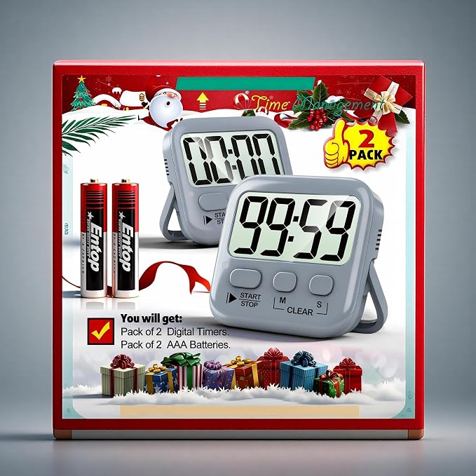 2 Pack Digital Timer for Kids Classroom Kitchen Timers for Cooking | w/ Battery, Easy to View, Alarm, Mute Mode, Count Down/Up, Magnetic, Kickstand, Hanging, Classroom Timer for Teacher Supplies