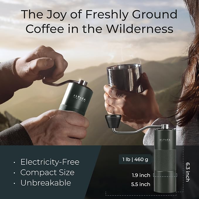 Premium Manual Coffee Grinder for Espresso, Pour Over & French Press with Stainless Steel Conical Burr, Precision Adjustable Hand Grinder, Compact Travel Size - by Alpaca Ventures