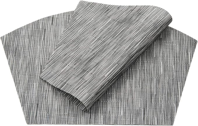 SHACOS Round Table Placemats Set of 5 Woven Vinyl Wedge Placemats with Centerpiece Round Table Mats Heat Resistant Wipe Clean (5, Silver Grey)