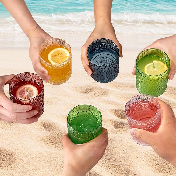 18PCS Plastic Hobnail Drinking Glasses - 14 Oz Clear Vintage Glasses Drinkware - Disposable Beaded Cups for Beer, Whiskey, Juice, Cocktail, Wine, Party (Pack of 2)