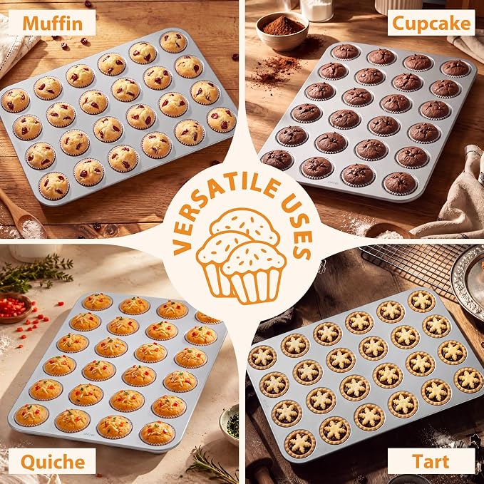 TeamFar Mini Muffin Pan, Stainless Steel 24-Cup Muffin Tin for Baking- 1PC | Small Cupcake Pan Tray for Egg Bites Mini Cakes Quiches, Brunches Parties Birthday Treats, Healthy & Sturdy, Dishwasher Safe