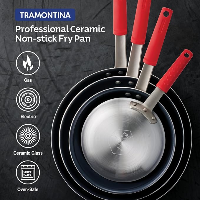 Tramontina Professional 8-Inch Ceramic Non Stick Small Frying Pan | Heavy-Gauge Aluminum Skillet with Ceramic Nonstick Coating, Dishwasher and Oven Safe, Black, Made in Brazil