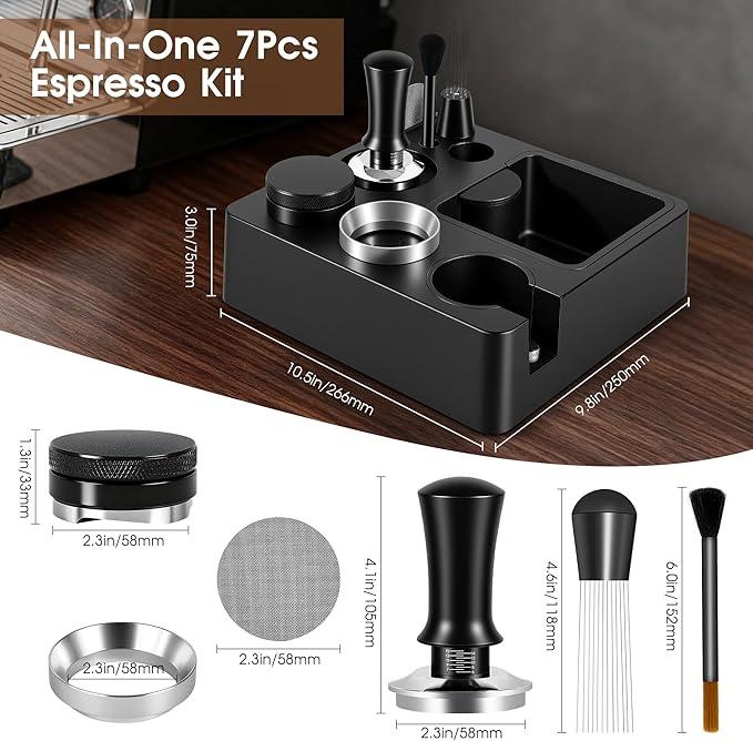 Reoszeank 58mm Espresso Accessories Kit, Tamping Station, Knock Box, Tamper | Coffee Distributor Leveler, WDT Distribution Tool, Dosing Funnel, Puck Screen, fits 58 mm Espresso Machines