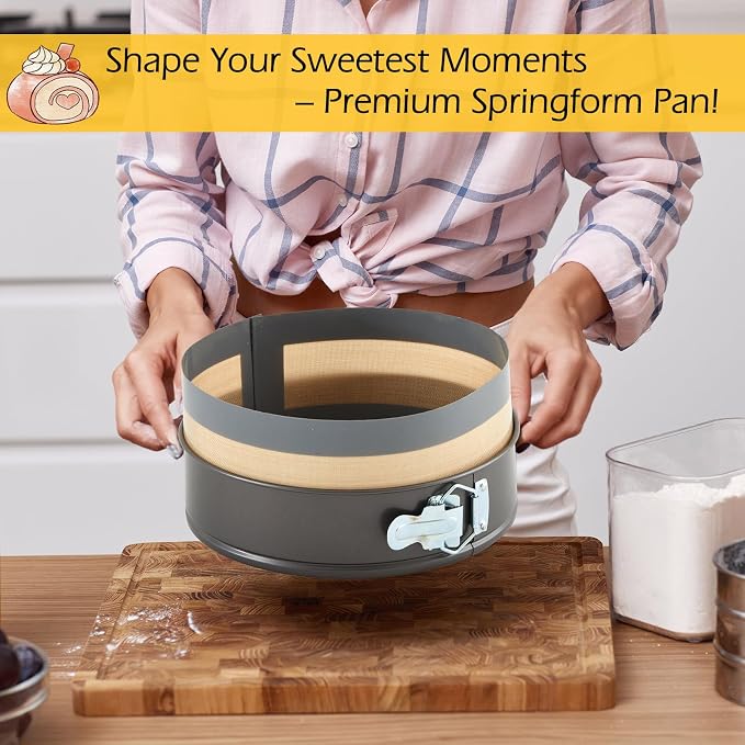 Honeydak 9 Inch Springform Pan with Silicone Baking Mat Set Non-stick Cheesecake Pan with Removable Bottom Protector Prevent Cake from Sticking to Bottom and Side Easy Clean Silicone Liners for Baking