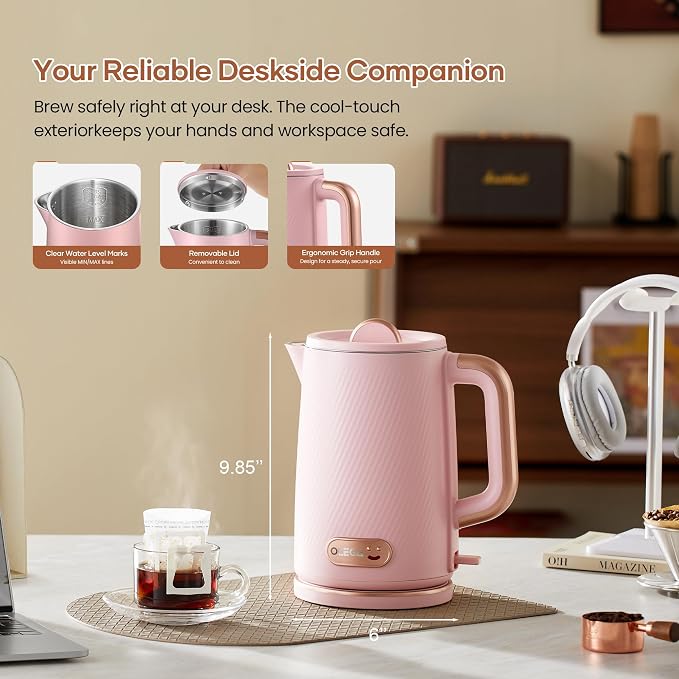 OLEGA Electric Tea Kettle: 1200W Fast Boil Electric Water Kettles 1.5L | Stainless Steel Kettle; Large Electric Water Kettle; Plastic Free Teapot; Auto Shut-Off Water Boiler; Fast Boil Kettles