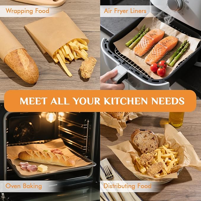 MUCHII 200 Pcs Parchment Paper Sheets for Baking, Precut Non-Stick | 12x16 Inch,Unbleached,Baking Paper,Parchment for Oven,Grilling,Steaming,Air Fryer Liners Disposable,Half Sheet Pans