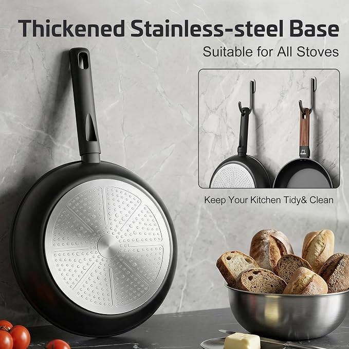 Non Stick Frying Pan Skillet, Titanium Coating Fry Pan Egg Pan Omelet Pan Nonstick, Healthy Induction Cookware Chef's Pan, PFAS PFOA & PTFE Free (8 Inch)