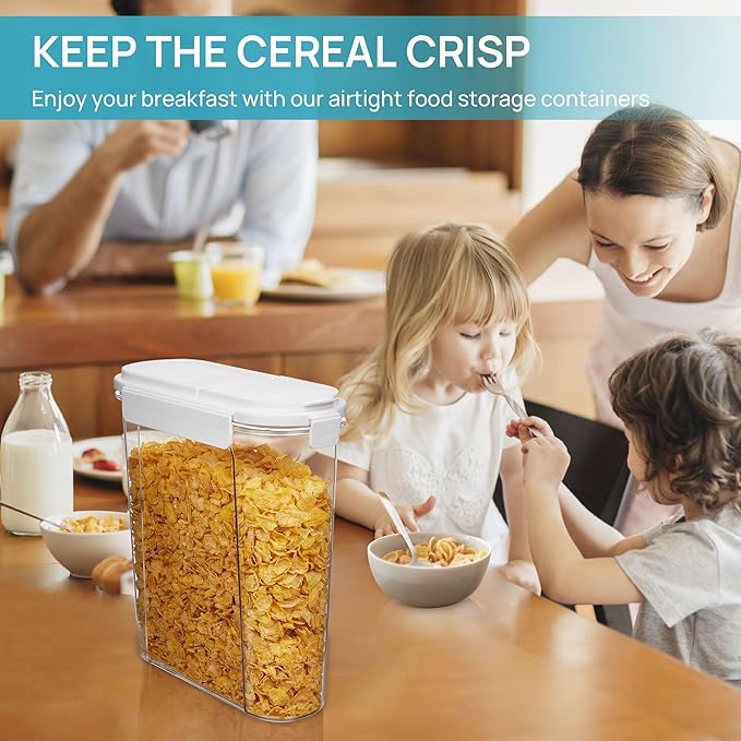 Vtopmart Cereal Containers Set, 3 PCS, 135.2oz/4L | Airtight Food Storage Container, Flip-Top Lids, Plastic Organizer Dispenser, Kitchen, Pantry Organization