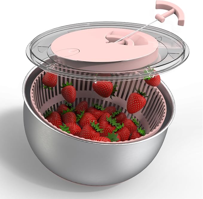 COOK WITH COLOR Stainless Steel Salad Spinner - 5 Qt. Lettuce Washer And Vegetable Spinner Dryer for Easy Salad Prep - Non Slip Base with Pull Handle - Auto Stop Brake System, Stain and Odor Resistant