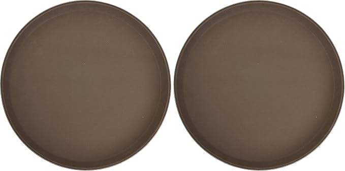 Winco Round Fiberglass Tray with Non-Slip Surface, 14-Inch, Brown (Pack of 2)