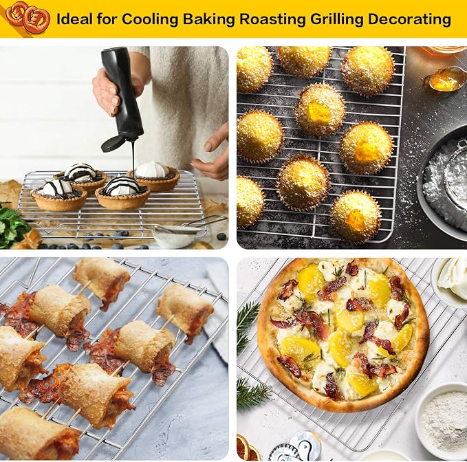 E-far Baking Cooling Rack Set of 2, Stainless Steel Metal Roasting Cooking Racks, Size - 15.3''x11.25'', Non Toxic & Rust Free, Oven & Dishwasher Safe