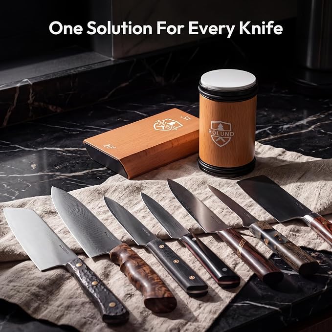 Rolling Knife Sharpener Kit Diamond & Ceramic 15°/20° | Easy-to-use manual sharpening tool for kitchen and chef knives with a magnetic angle guide designed for beginners