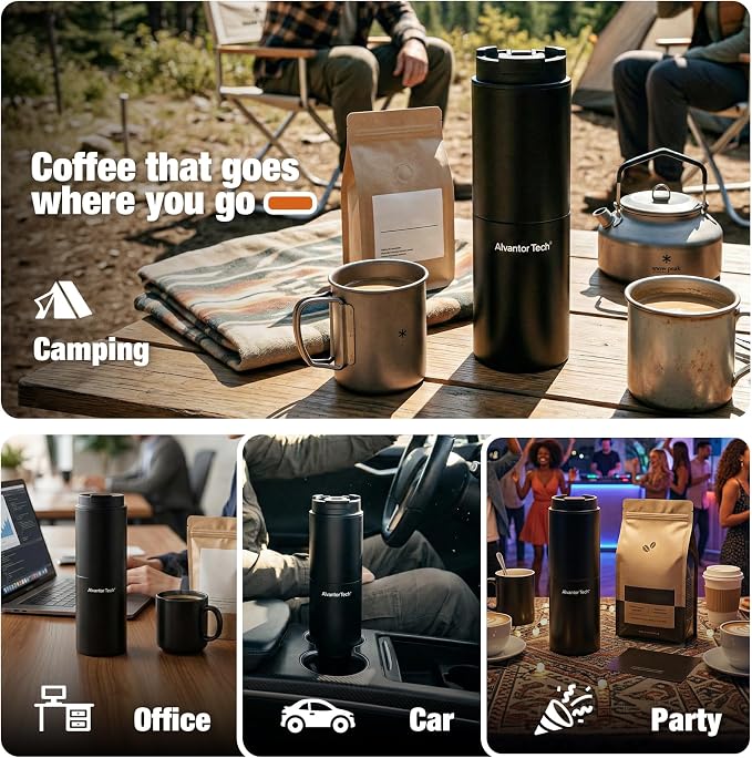 2-in-1 Portable Electric Burr Coffee Grinder - Grind & Brew, 38 Adjustable Settings, Ceramic Alloy Burrs, Rechargeable, with Cups, Filter & Lid for Home, Travel & Camping