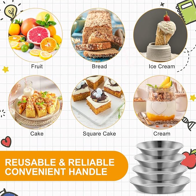 4 Pcs Stainless Steel Pie Pan Set, Pizza Pan Deep Pie Dish Pie Plate Baking Tray Dishes for Pizza Baking Serving Oven Grill, 4 Sizes