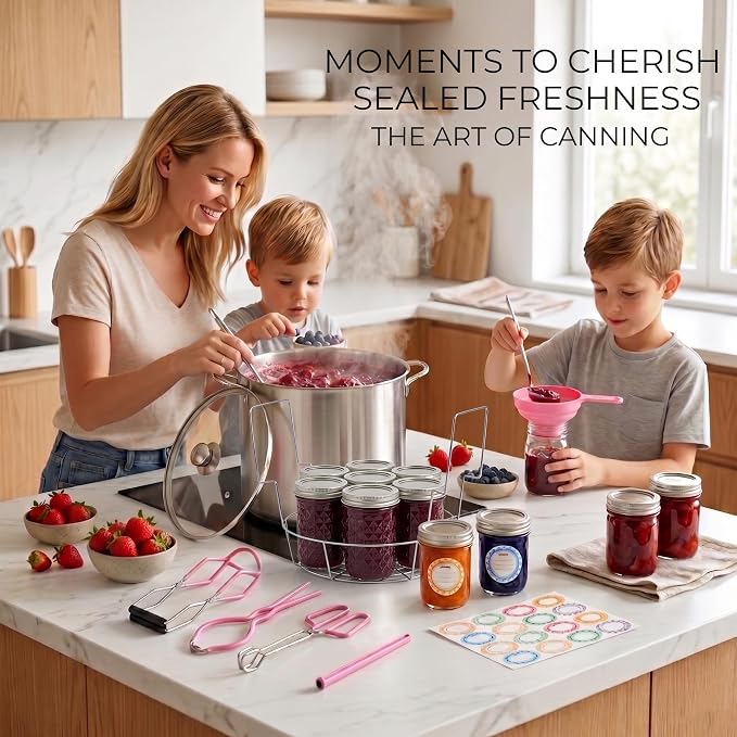 Canning Pot Water Bath Canner with Rack and Lid, 21.5QT Stainless Steel Stock Pot, Canning Supplies Starter Kit with Mason Jars, Tongs, Full Canning Accessories & Canning Tools Set for Beginners
