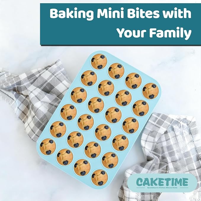 CAKETIME Silicone Mini Muffin Pan, 2 Pack 24 Cups Nonstick Mini Cupcake Pan for Baking Muffin, Cupcake, Egg Bites, Fat Bomb