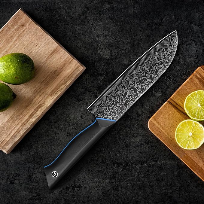 Santoku Knife 7 Inch, 67-Layer Damascus Steel Chef Knife with G10 Handle | Professional Kitchen Knife with Ergonomic Full-Tang Handle, Super-Sharp Japanese Damascus Knife - Zeus Series