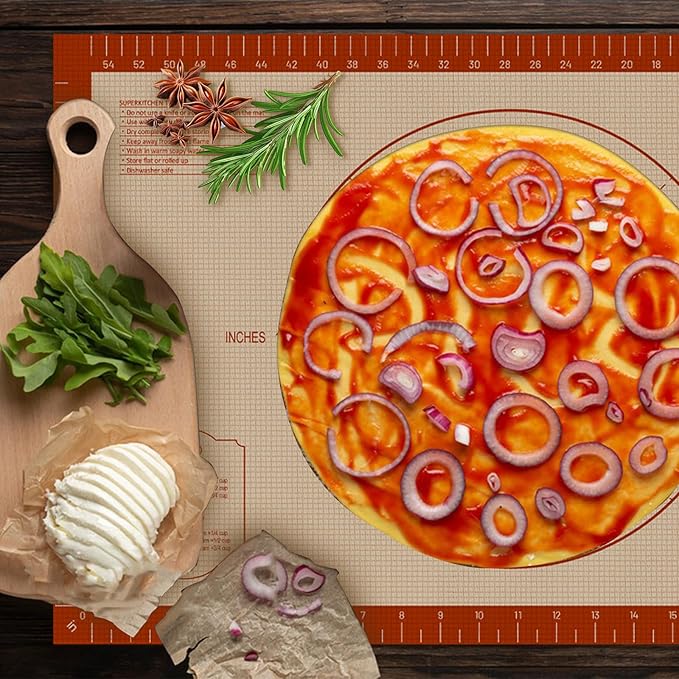 26" x 16" Silicone Baking Mat with Measurement Guides | Extra Thick Pastry Rolling & Sourdough Mat Baking Supplies for Making Pizza, Pie, Cookies and Bread