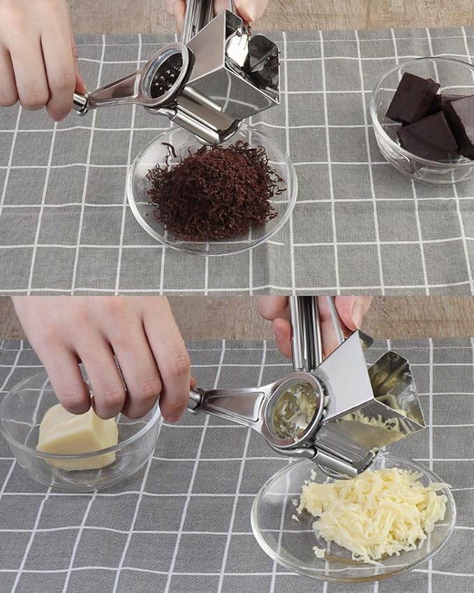 TONMA Multipurpose Rotary Cheese Grater Hand Crank | Cheese Grinder with 1 Stainless Steel Handheld Drum for Parmesan, Pecorino Romano, Mozzarella, Vegetables, Ergonomic Design