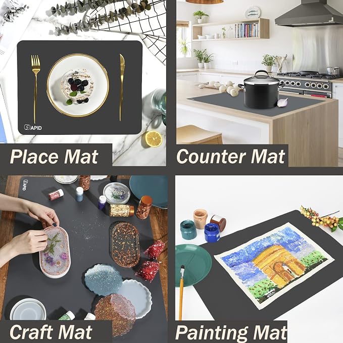 Extra Large Silicone Mat Kitchen Counter Heat Resistant Table Mat 36" x 24" | Place Mats Countertop Protector, Thick Placemats Washable Silicone Mats for Kitchen Counter Dining Table Mat, DarkGrey, Sapid