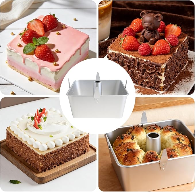 Hitter 18 Cup Angel Food Cake Pan, 10-inch Anodized Aluminum Square Tube Cake Pan with Cooling Feet & Nonstick Coating Perfect for Angel, Chiffon & Pound Cake