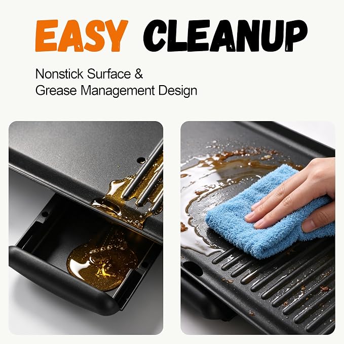 39.5-Inch Electric Griddle & Teppanyaki Grill, 1400W Large Non-Stick Surface, Intelligent Temperature Control, Easy to Clean. Indoor/Outdoor Use for Pancakes, BBQ, Camping & Gatherings