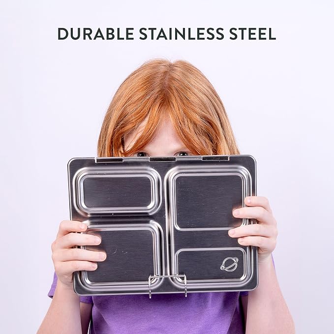 PlanetBox Launch Stainless Steel Lunchbox Replacement - Brushed Finish, Recycled Bento Box Container for Kids and Adults, Sustainable Lunch Box
