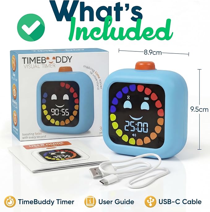 Digital Visual Timer for Kids - Calmer Routines & Transitions | Silent, Rechargeable, 99-Min Clock, Alarm, Countdown & Count-up; For Classroom, Home & Therapy - Builds Focus & Independence