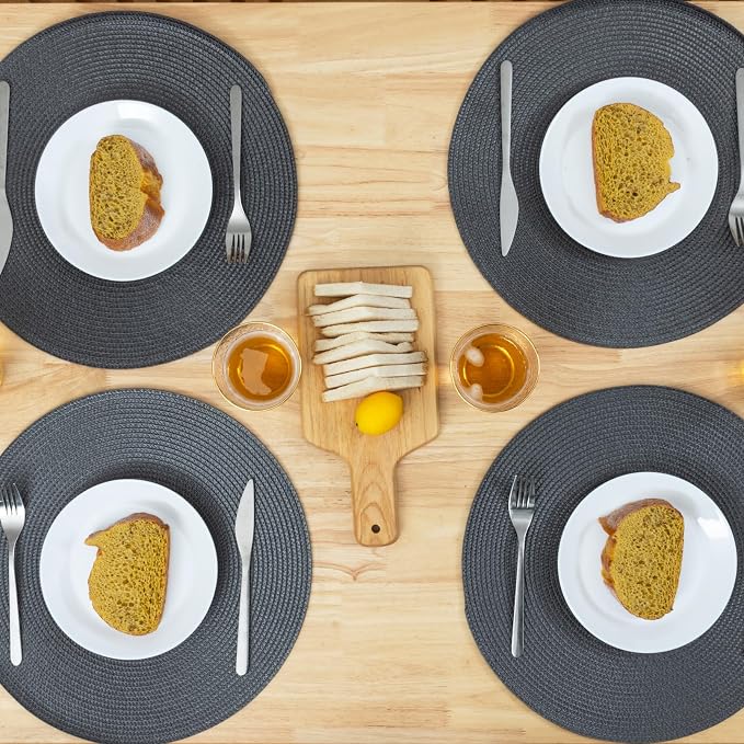 Winknowl Round Braided Placemats Set of 6 Washable Woven Heat Resistant Table Mats for Kitchen Dining Tables 15 inch Round Place Mats (Dark Gray,6pcs)