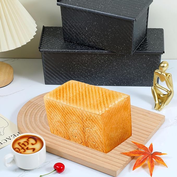 SS&CC Pullman Loaf Pan with Lid 2-Pack, 2.2lb & 1lb Carbon Steel Bread Pan for Homemade Sourdough & Sandwich Bread | Nonstick Bakeware, Heavy Duty & Easy Clean (Black, 1lb+2.2lb)
