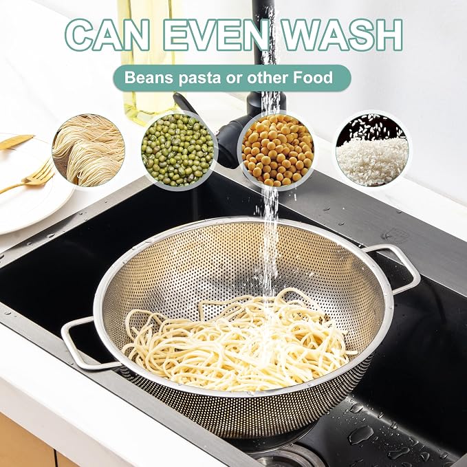 Kaishun Colander Stainless Steel 5-Quart,Strainer for Kitchen Food