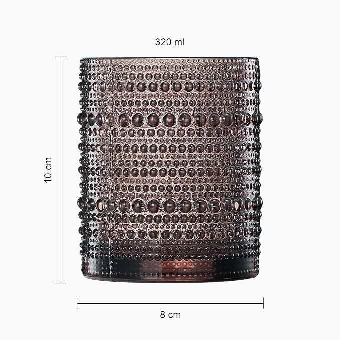 Venus Amber Brown Hobnail Highball Glasses Vintage Tumblers Set of 6 11 oz | Vintage Beaded Design, Embossed Bubble Texture, Elegant Color, Timeless Drinkware for Home Bars, Parties, and Housewarmings