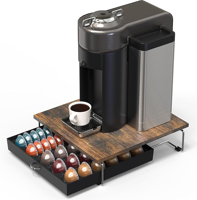 Deco Brothers Vertuo Pod Holder Drawer, Fits 30 Large or 60 Small Capsules | Compatible with Nespresso Pods, Rustic Brown