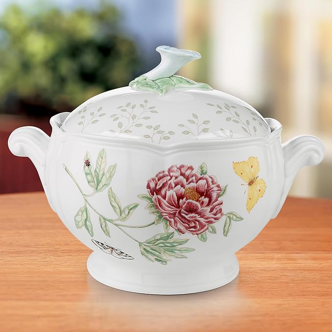 Lenox Butterfly Meadow Round Covered Casserole, 2 piece, white body - | dishwasher safe, microwave safe | floral design | for baking or serving, gift for women, bakeware gift