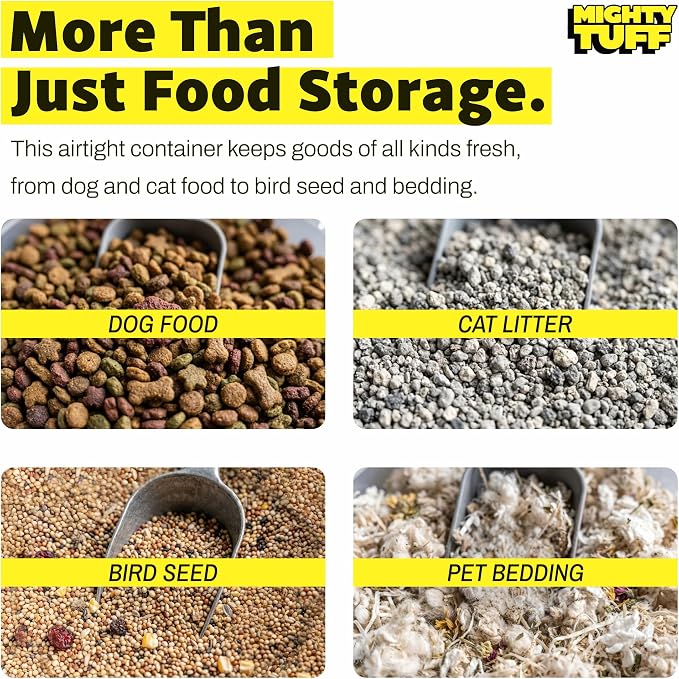 Mighty Tuff 35 lb Pet Food Storage Container with Airtight Lid, Clear | Secure lid clasp helps keep dog and cat food fresh while the clear container simplifies pantry organization.