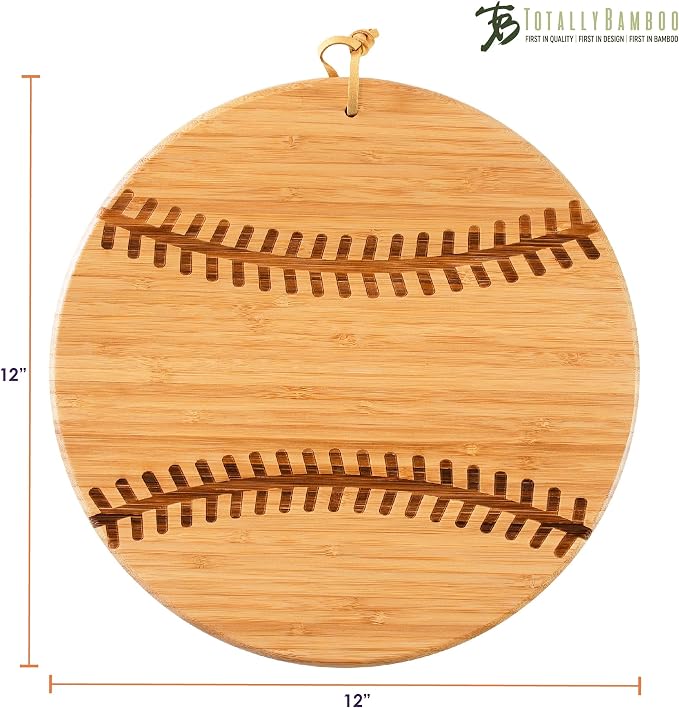 Totally Bamboo Baseball Shaped Bamboo Wood Cutting Board and Charcuterie Board, Great Gift for Baseball Fans