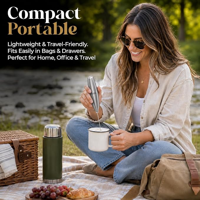 Milk Frother Handheld Electric Whisk with Stand & Batteries Coffee Latte