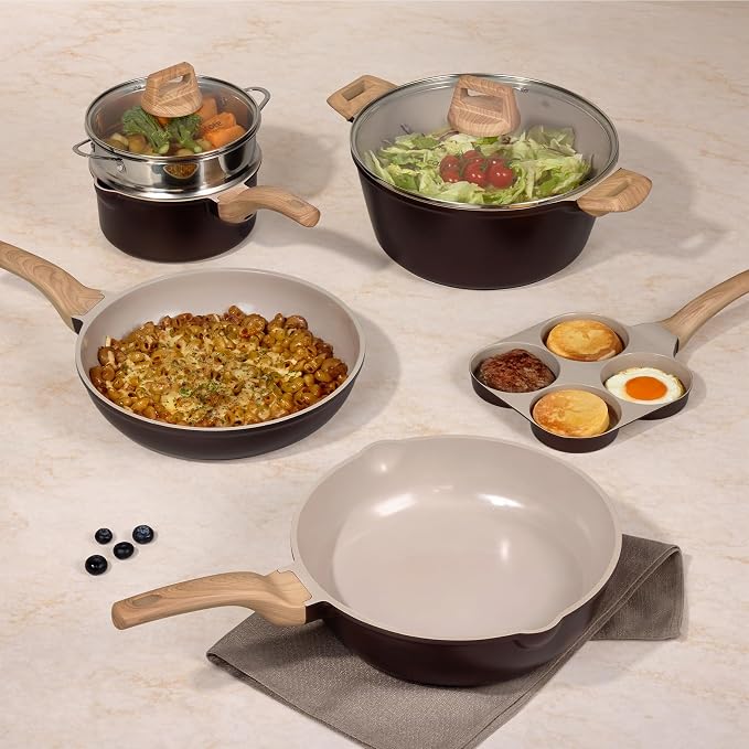 CAROTE 21pcs Ceramic Cookware Sets, Pots and Pans Set | Healthy Cooking Set, Non-Toxic Induction, Ultra Durable, Easy Clean, Induction Compatible, PFAS FREE