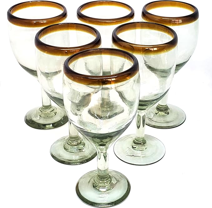 Amber Rim 13 oz Wine Glasses (set of 6), Recycled Glass, Lead-free, Toxin-Free (13oz Wine)