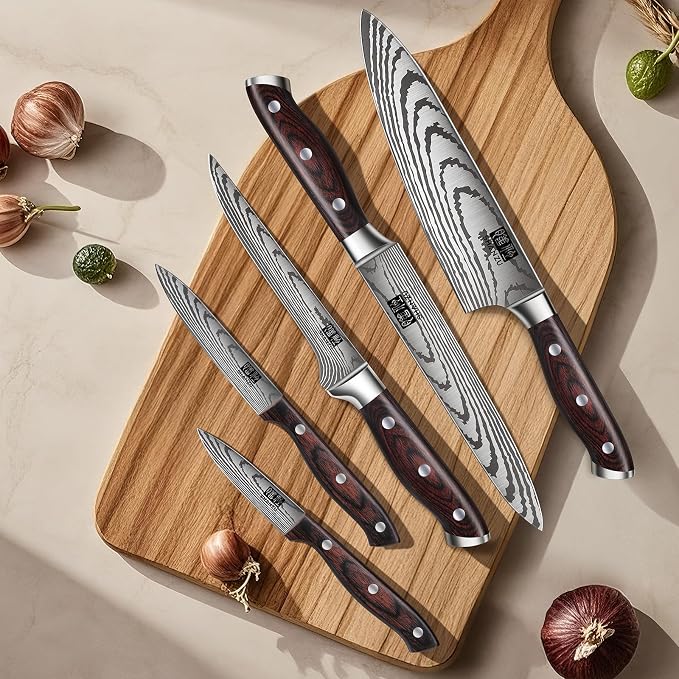 SHAN ZU Japanese Chef Knife Set 5 PCS, High Carbon Stainless Steel | Ultra Sharp Kitchen Knives for cooking, Professional Chef Knife Set with Ergonomic Pakkawood Handle