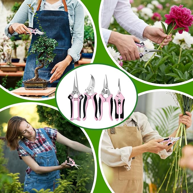 EWPJDK 4 Pack Garden Pruning Shears Scissors Clippers Stainless Steel | Gardening Shears, Gardening Shears, Pruning Snips for Gardening Tools, Securely Lock, Non-Slip, Ergonomically Designed