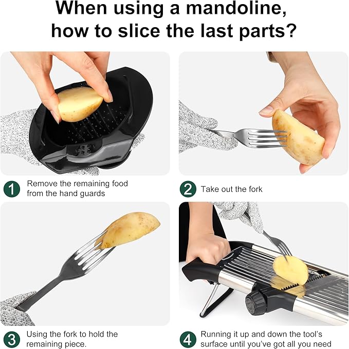 -BINGBING- Mandoline Slicer for Kitchen, Adjustable Mandoline Food Slicer | Stainless Steel Vegetable Slicer, Adjustable Blade, Slices, Julienne, Waffle and French Fries Cut, Includes Gloves and Brush